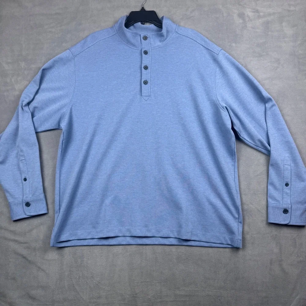 Brooks Brothers Mens 2XL Light Blue Mock Neck Henley Pullover Long Sleeve Shirt